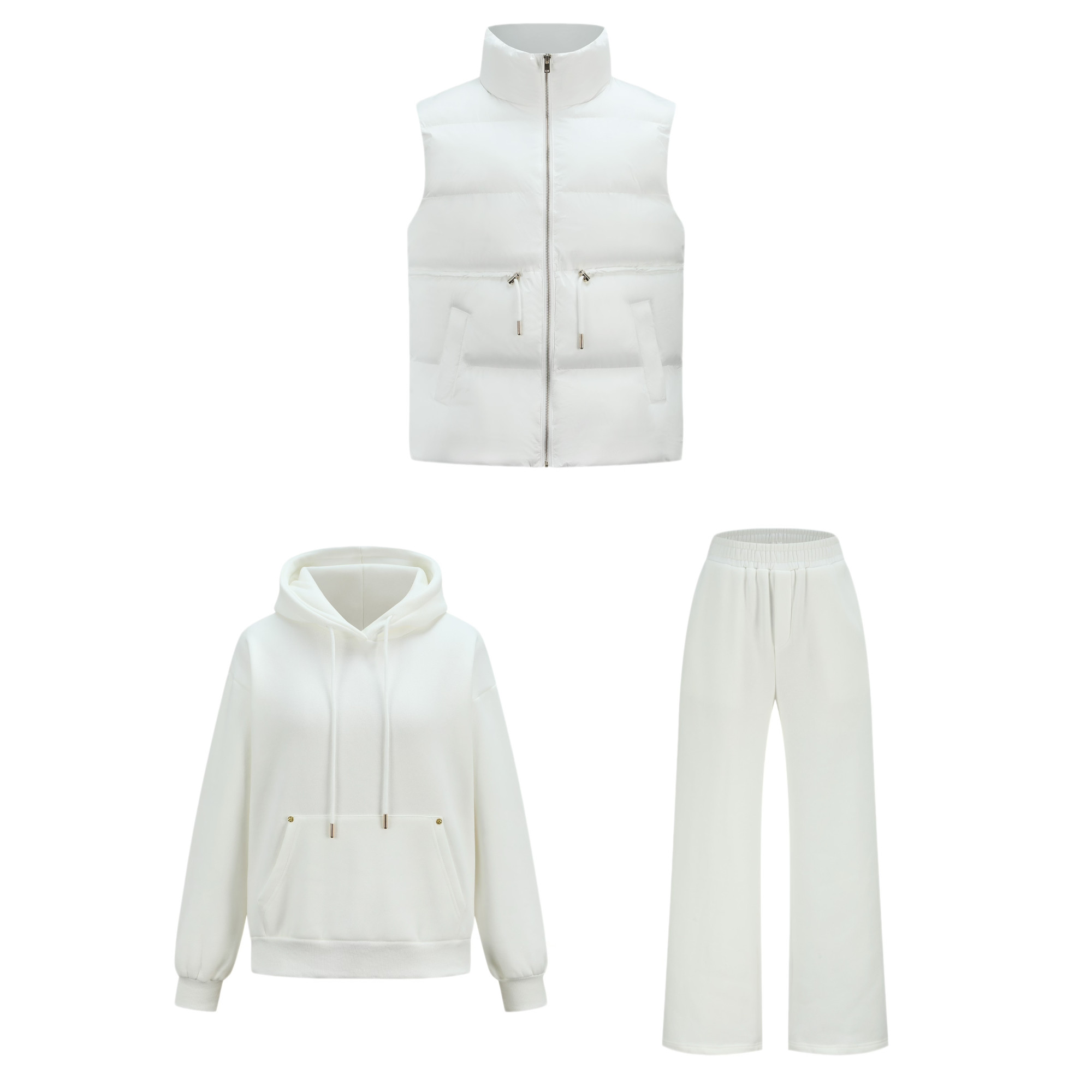 LJOS | 冬日恋歌马甲棉服卫衣裤子三件套2025冬白色套装简约休闲