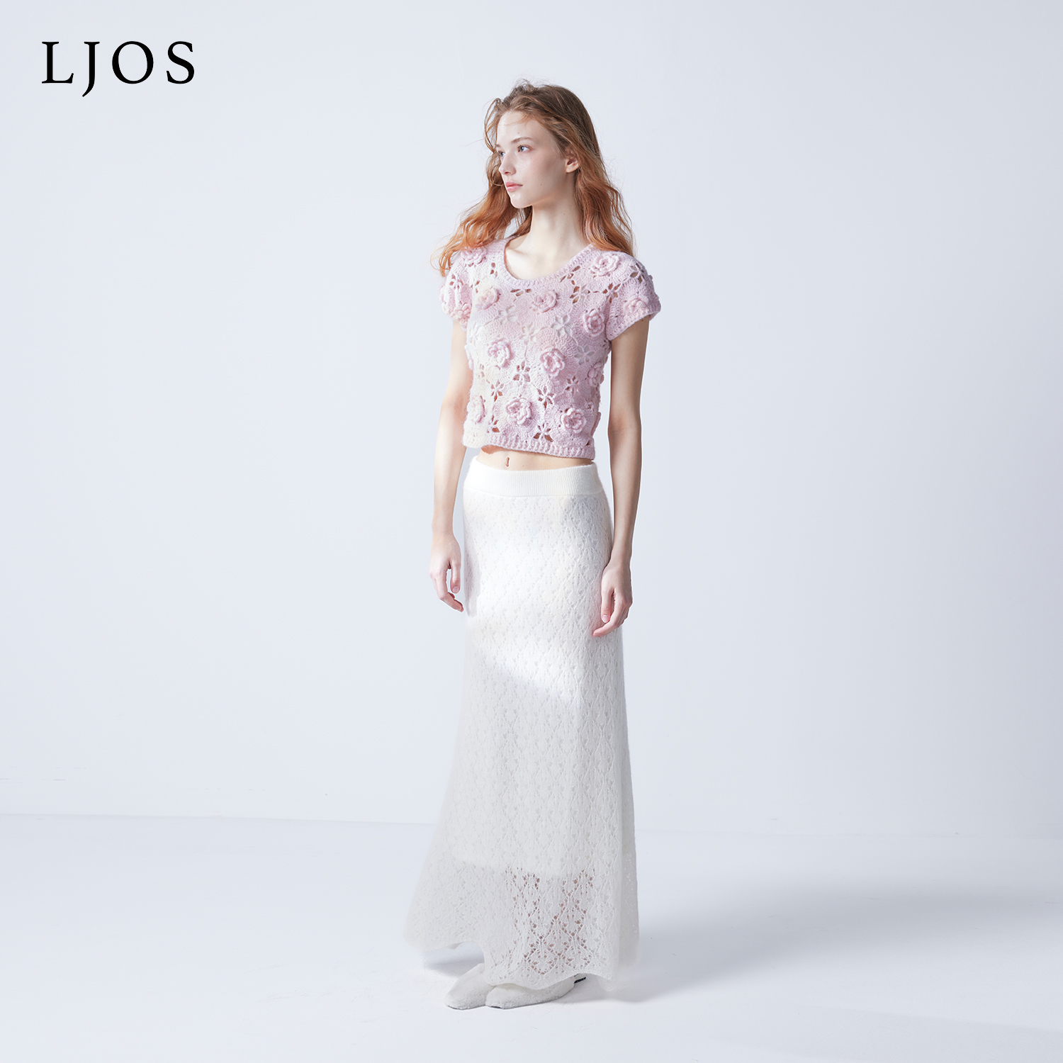 LJOS｜暖白色羊驼毛镂空钩织鱼尾针织半身裙2025早秋优雅法式半裙