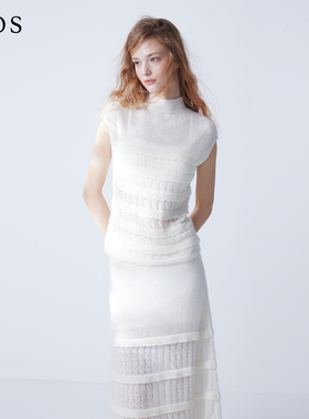 LJOS｜针织羊驼毛上衣珍珠白色浅蔷薇粉色2025早秋针织短袖