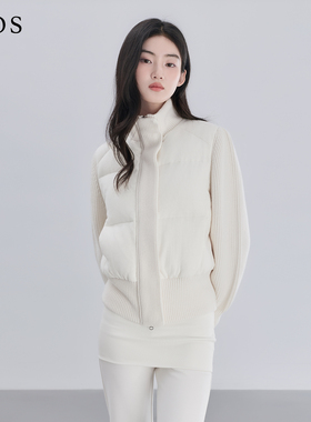 LJOS | 白玉色毛呢针织拼接羽绒服2025冬简约短款女外套休闲风