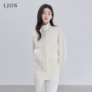 LJOS | 白玉色毛呢针织拼接羽绒服2025冬简约短款女外套休闲风