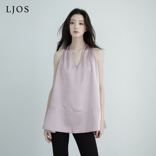 LJOS | 烟紫色缎光醋酸露背挂脖上衣极简显白高级感通勤背心气质