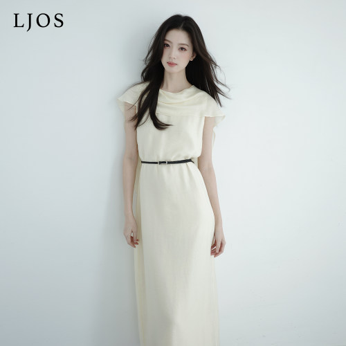 LJOS | 银河星光黄人丝桑蚕丝飘带无袖腰带连衣裙显瘦微珠光老钱
