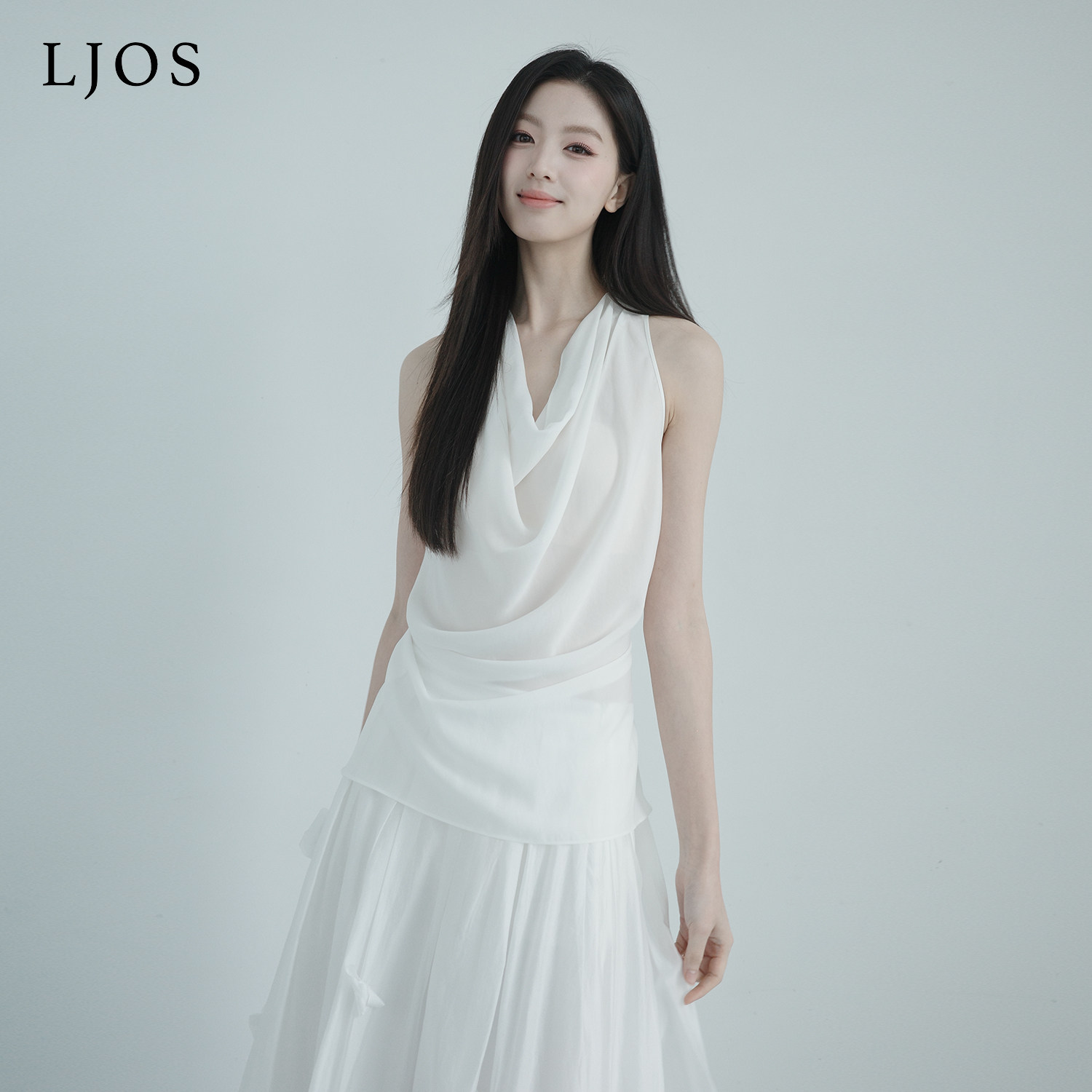 LJOS |月光柔白荡领挂脖绑带醋酸上衣2026夏季新品白色无袖背心