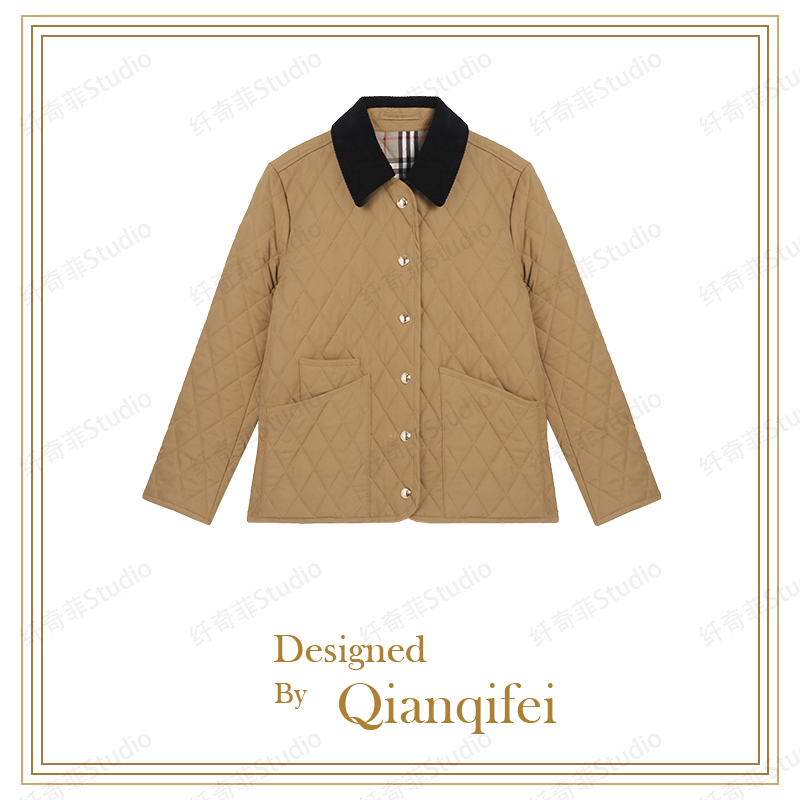 10-5F 新款简约时尚菱格翻领短款棉服 5566
