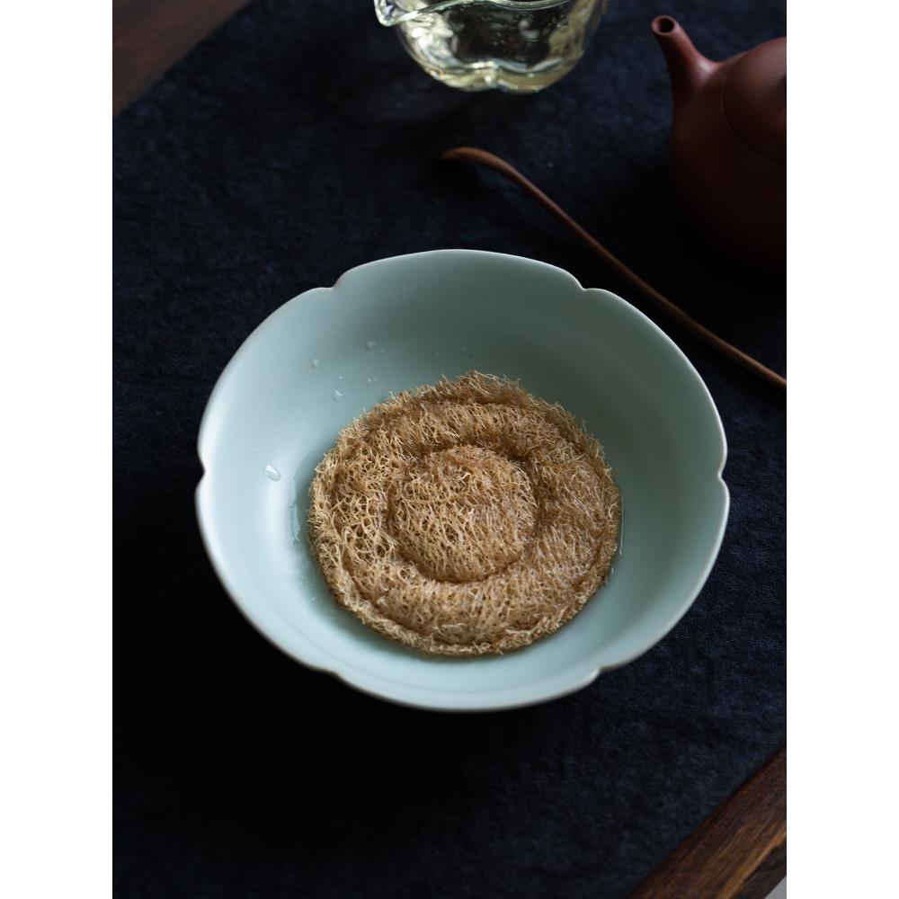 彩集堂 天青汝窑花口壶承 开片可养茶承茶具壶托茶壶垫干泡台盘子