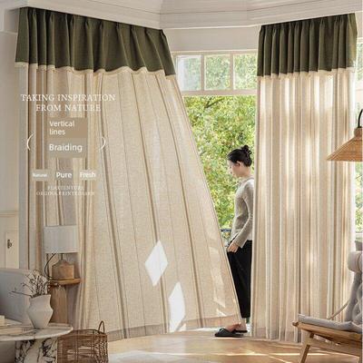 2025新款亚麻 环保中古风帘头窗帘田园卧室客厅遮阳挂钩式可定制