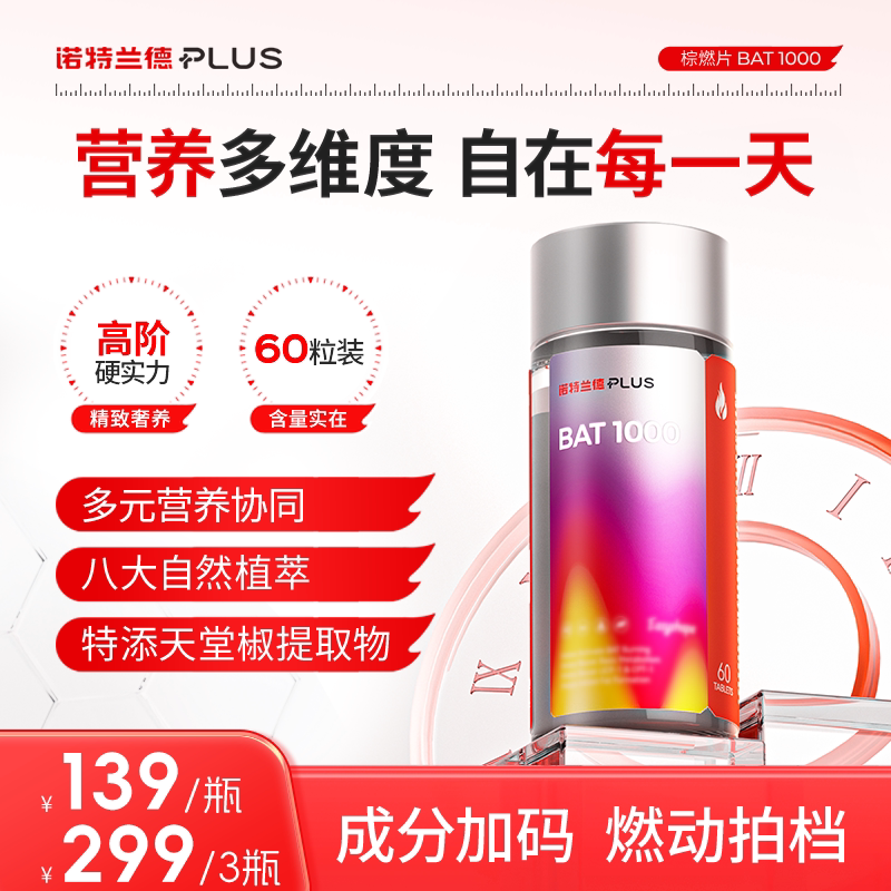 诺特兰德PLUS BAT生姜小棕片多链路科学配方天堂椒提取物60粒/瓶