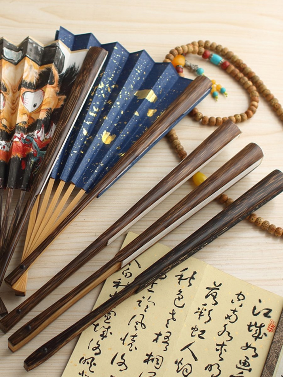 棕竹折扇手工扇子汉服文玩扇收藏黑色扇空白苏工书法宣纸洒金