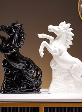 新中式马到成功客厅摆件陶瓷工艺品吉祥生肖马招财镇X宅博古架装