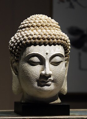 新中式复古佛像佛头禅意摆件酒店玄关茶室古典家T居装饰树脂工艺