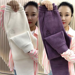 加厚显瘦防风卫 休闲运动裤 女加绒秋冬季 新款 宽松刺D绣束脚哈伦裤