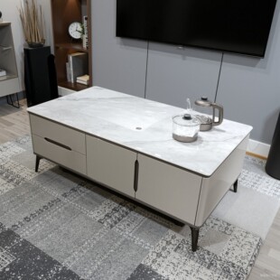 新款大理石功夫茶几超晶石微晶石现代简约实木客厅极简家具茶桌