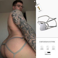 Two pairs of sexy skinny men's double thongs with a binding design, featuring a threaded cotton large bag with an iron ring, are haute couture underwear for men thumbnail 6