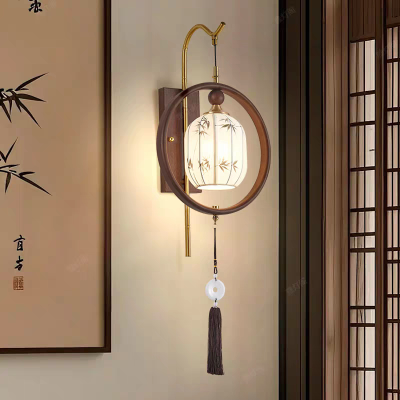 宋代美学新中式实木布艺壁灯