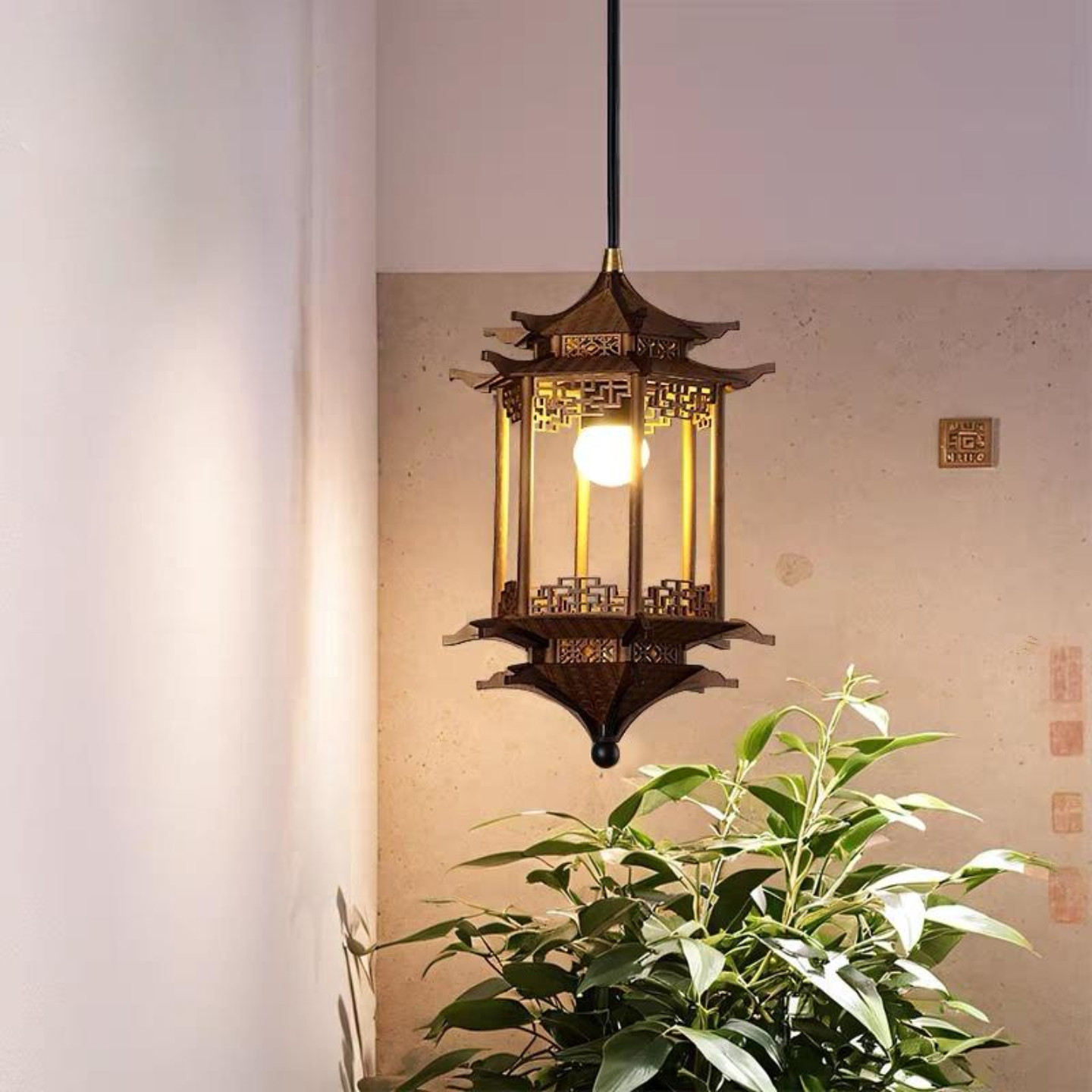 宋代美学新中式仿古风吊灯房子灯古建筑六角凉亭灯茶室禅意餐厅灯