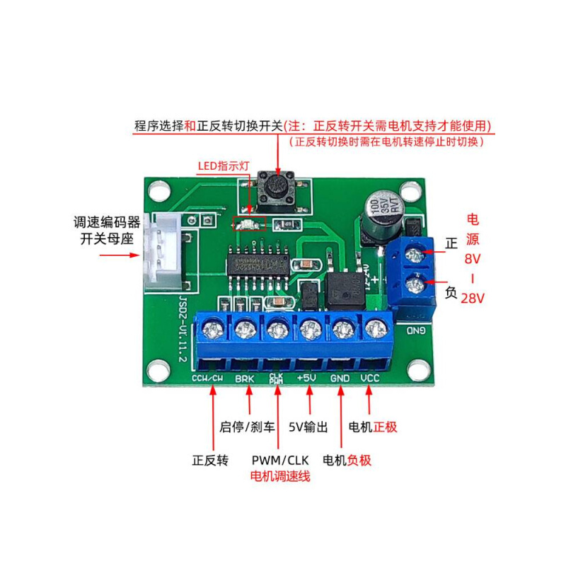 直流无刷电机调速器PWM/CLK正反转控制板风扇电机控制器12V24V