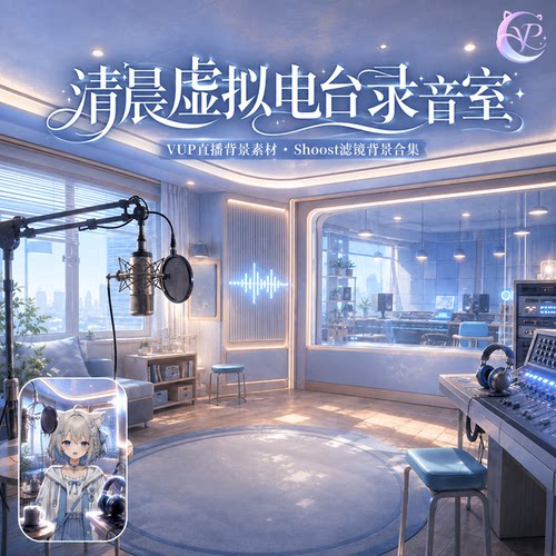 清晨虚拟电台录音室 VUP背景 场景 横竖屏 虚拟直播间背景 前景