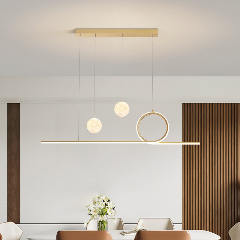 轻奢全铜餐厅灯简约北欧长条饭厅餐桌吧台吊灯极简创意设计师灯具