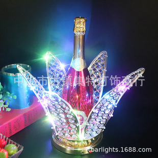 集特酒吧夜场led充电七彩闪光铁艺花篮花瓣形  发光香槟酒座酒托