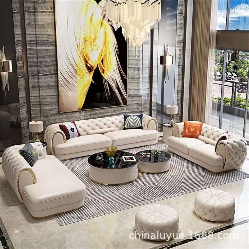 后现代头轻奢别墅沙发2+3+贵妃意式简约设计师皮扣家具沙发组合