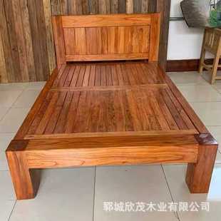 做旧老榆木床实木床家用简易架子床卧室大床双人床婚床仿古床 中式