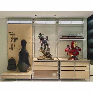 中古洞洞板置物架带灯铝型材书柜展示架收纳抽屉储物架子家用客厅