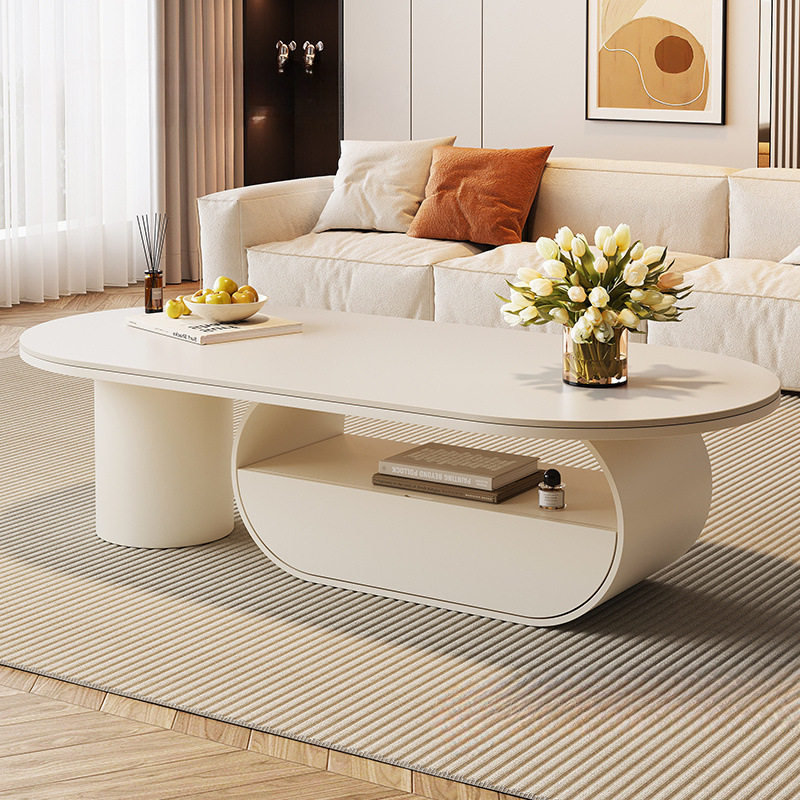 椭圆形商用轻奢岩板面茶几客厅新款家用带抽屉茶几电视柜套装