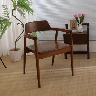 胡桃木椅子实木餐椅广岛椅北欧扶手黑胡桃休闲书椅客餐厅靠背餐椅