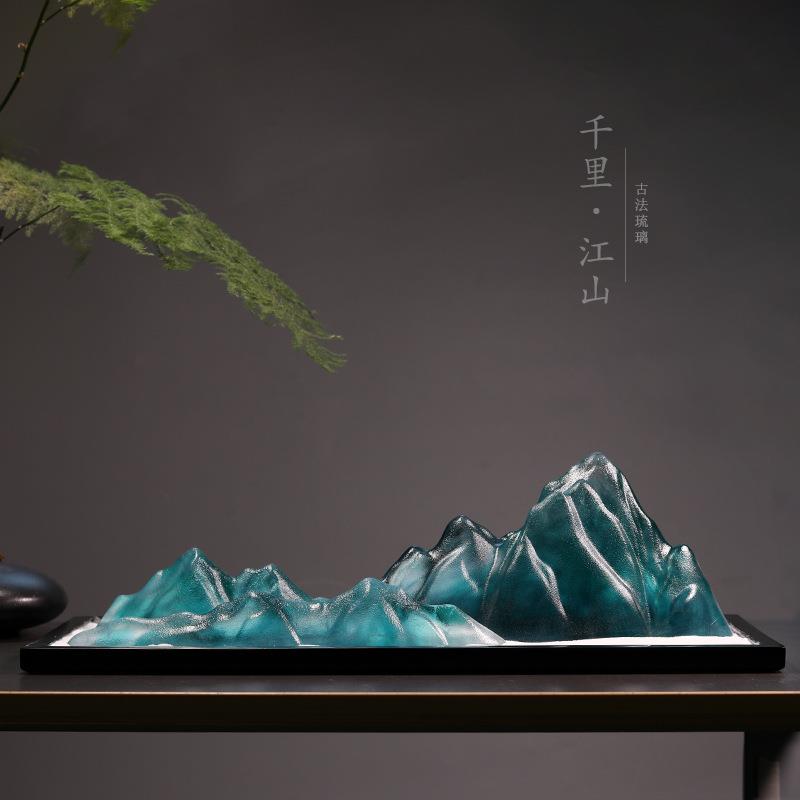 琉璃假山新中式客厅玄关办公室沙盘微景观装饰摆设工艺品千里江山
