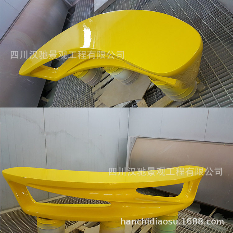供应四川成都广场摆件 树脂纤维玻钢坐凳 月亮型板凳 黄色汽车漆