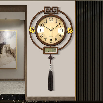 圆形新中式钟表挂钟客厅家用2022年新款万年历时钟古静音挂墙表