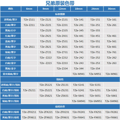 兄弟tze标签机色带TZe-231/tze-631标签机色带12mm原装打印机标签