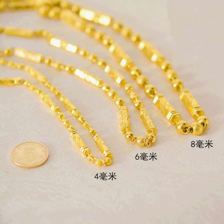 仿金越南沙金镀金链子假黄金项链男不掉色六角竹节女实心款圆珠