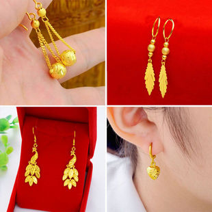 仿真假黄金24不掉色花朵长款流苏耳坠 越南沙金玫瑰花耳环女士