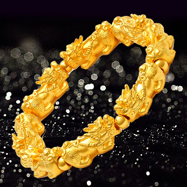越南沙金霸气八貔貅男士转运珠手串皮丘麒麟古法金老板手链不掉色