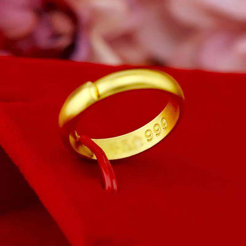 正品越南沙金男女士戒指久不掉色可调节黄金色光面戒指满天星戒指