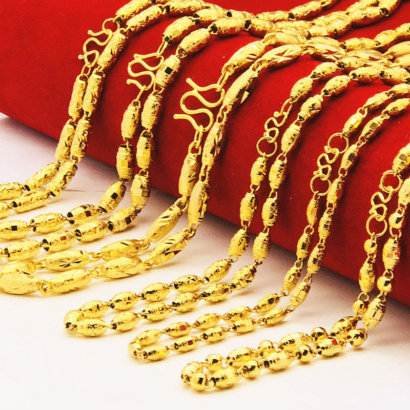 情侣越南沙金橄榄珠项链欧币硬币镀24假黄金空心圆球链 久不掉色