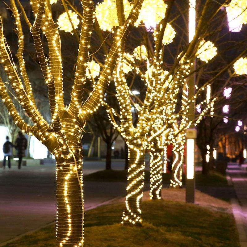 71TX户外氛围树上的防水灯带 led太阳能灯条软树灯缠树暖光充电跑