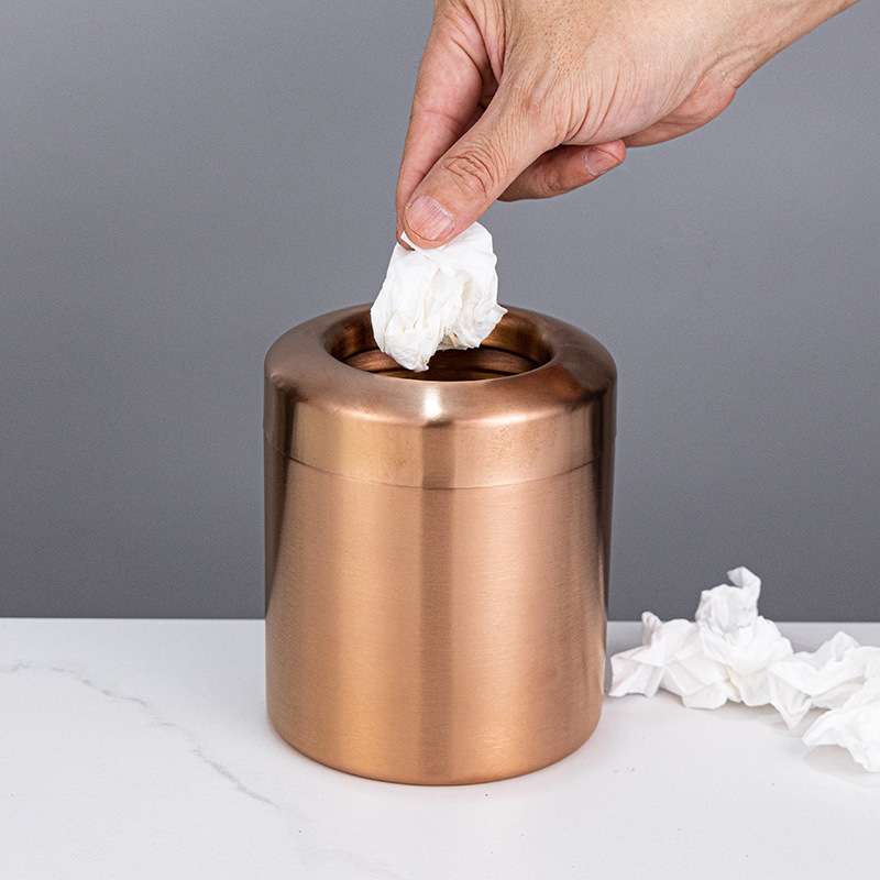 304不锈钢桌面垃圾桶古铜色家用茶几办公桌上收纳高颜值无盖纸篓