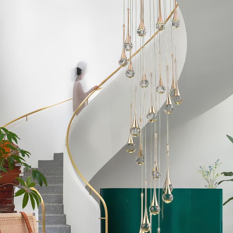 楼梯长吊灯别墅旋转loft公寓挑高客厅楼梯间灯复式楼大楼梯灯吊灯