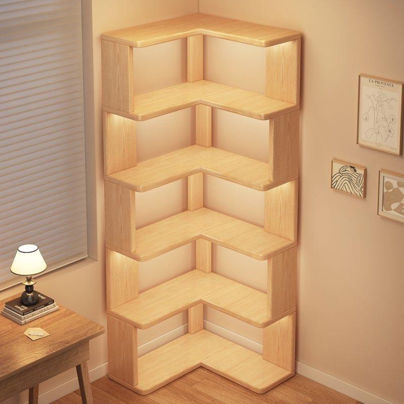 家用实木转角书架一体置物架靠墙落地窄柜拐角收纳架子书柜储物柜