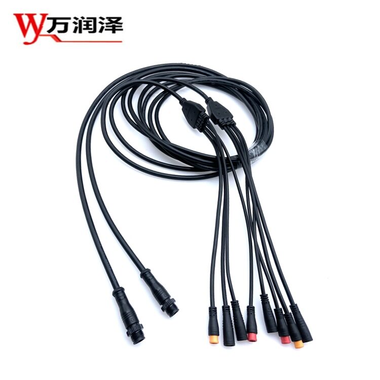 M12接插头8芯连接器M8一拖四Y型电源线2芯3芯接头2P3P缆车连接线