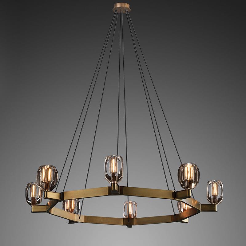 昊爽灯饰 别墅客厅大吊灯全铜美简约轻奢餐厅设计师款创意水晶灯