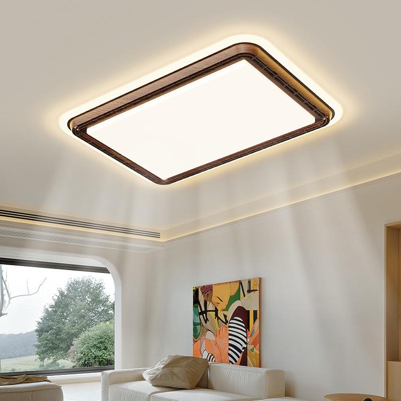 无叶风扇灯客厅灯中古风创意简约长方形木纹静音风道灯电扇一体灯