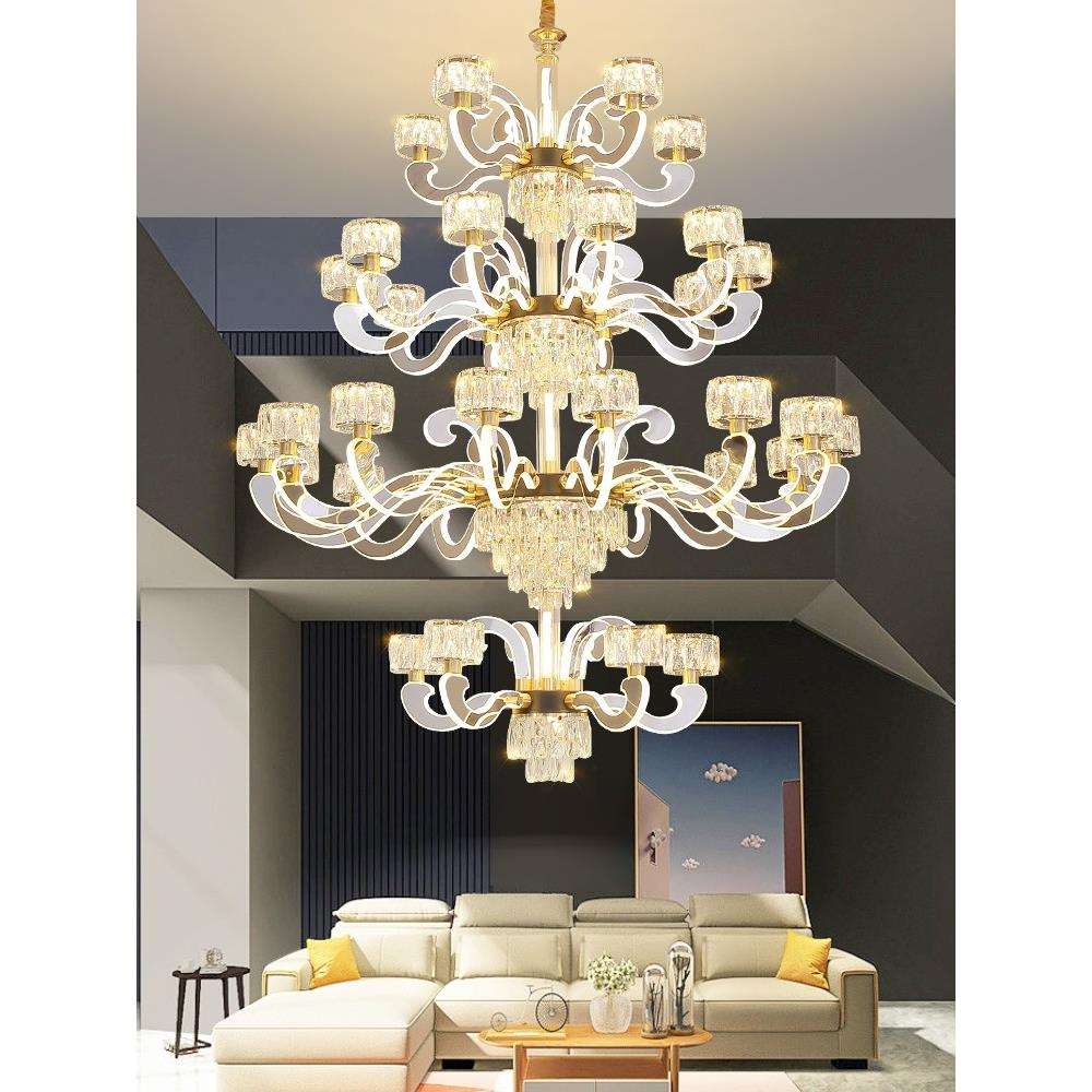 复式楼大吊灯水晶别墅客厅灯臂发光现代简约挑空豪华轻奢四层吊灯