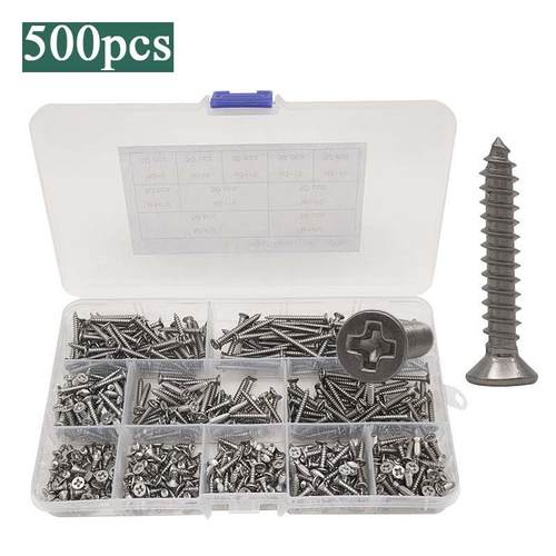 500pcs盒装304不锈钢自攻螺丝十字沉头自攻螺丝钉平头M3*6-30mm