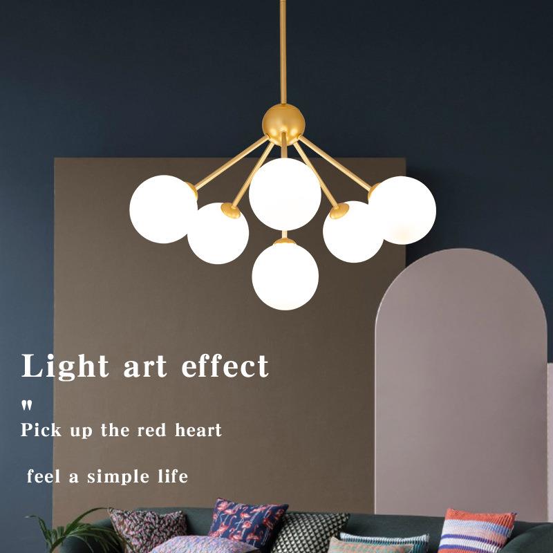 北欧吊灯现代简约餐厅灯饭厅卧室服装店设计师玻璃球魔豆金色灯具