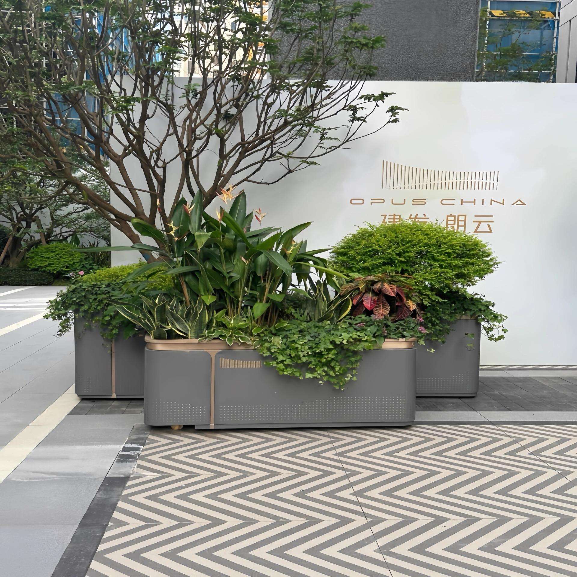 建发款式不锈钢户外花箱组合售楼部可移动花盆商业街隔断铁艺花坛