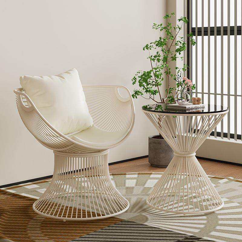 网红奶油风单人沙发椅设计师轻奢客厅接洽谈桌阳台休闲桌椅三件套